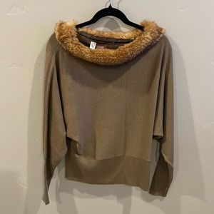 Sherry Cassin cashmere & Silk sweater with fur detachable collar.  Vintage